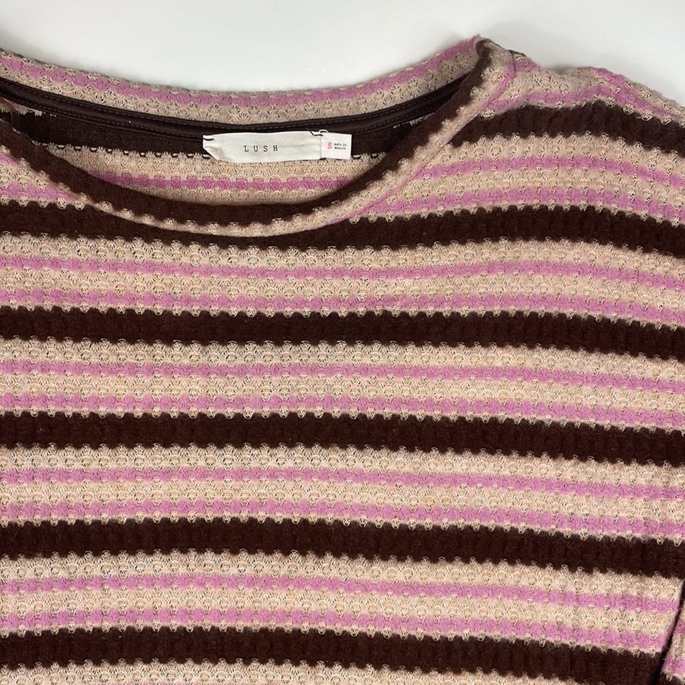 Lush > Pink Waffle Striped Sweater Small - Picture 4 of 9